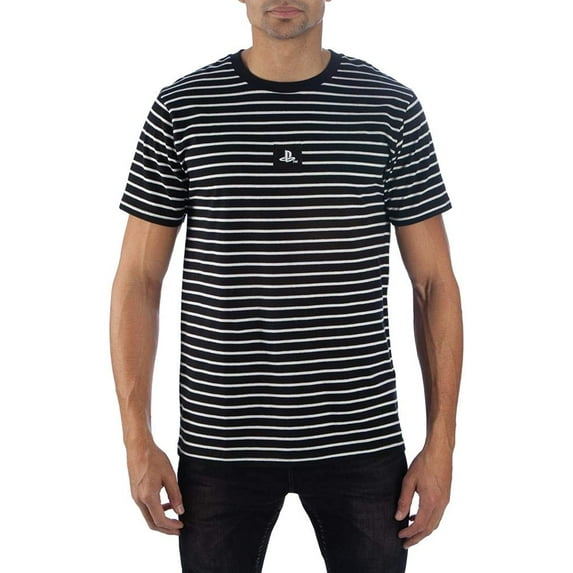 PlayStation Unisex Embroiled Logo Striped Adult Short Sleeve T-Shirt