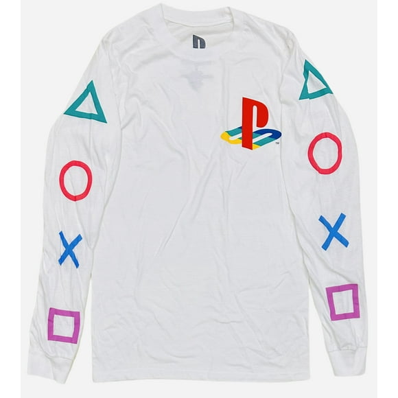 Men's Remote Control Console Button Symbols Long Sleeve Tee T-Shirt (Large, White)
