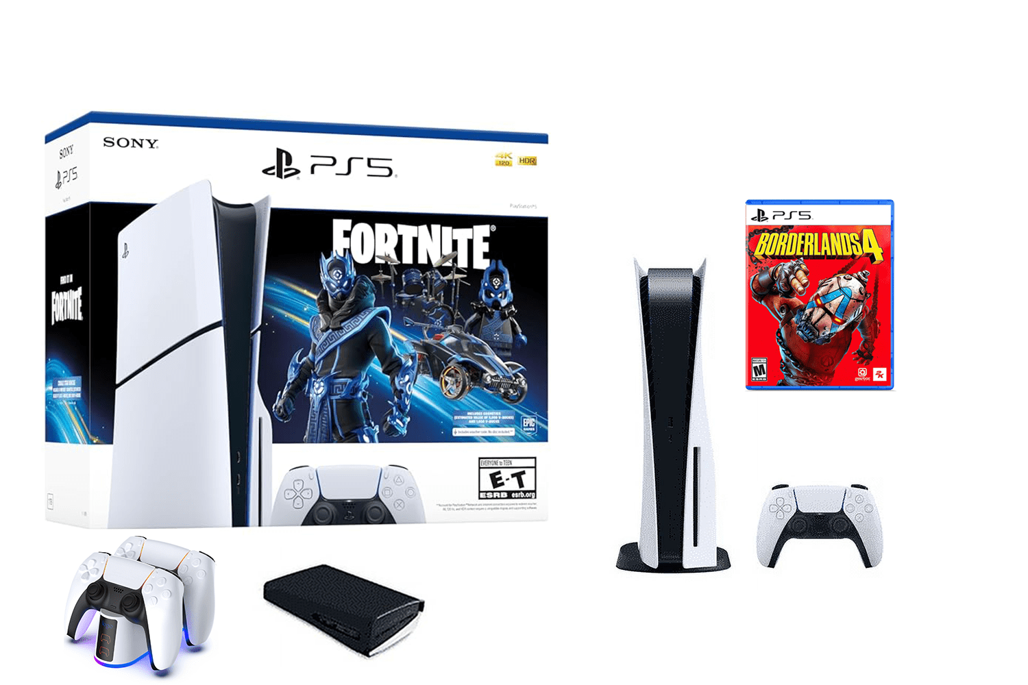 PlayStation _PS5 Console - Fortnite Cobalt Star Disc Edition + Borderlands 4 + Controller Charging + Game Console Dust Cover