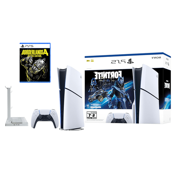 PlayStation _PS5 Console - Fortnite Cobalt Star Disc Edition Bundle with Borderlands 4 Deluxe Edition + Stand and Cooling Station