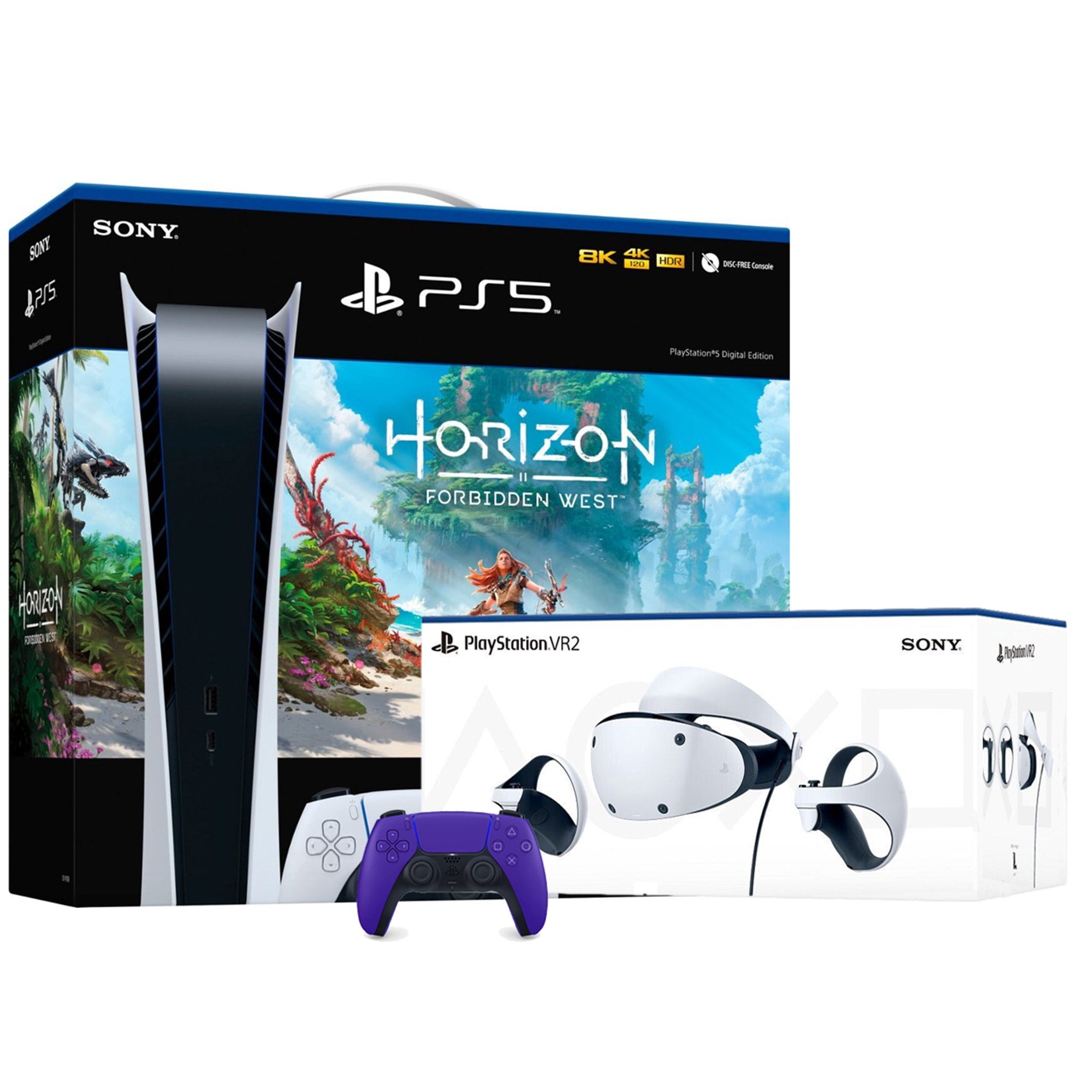 PlayStation VR2 and PlayStation_PS5 Video Game Console (Digital Edition) –  Horizon Forbidden West Bundle–with Extra Galactic Purple Dualsense  Controller 