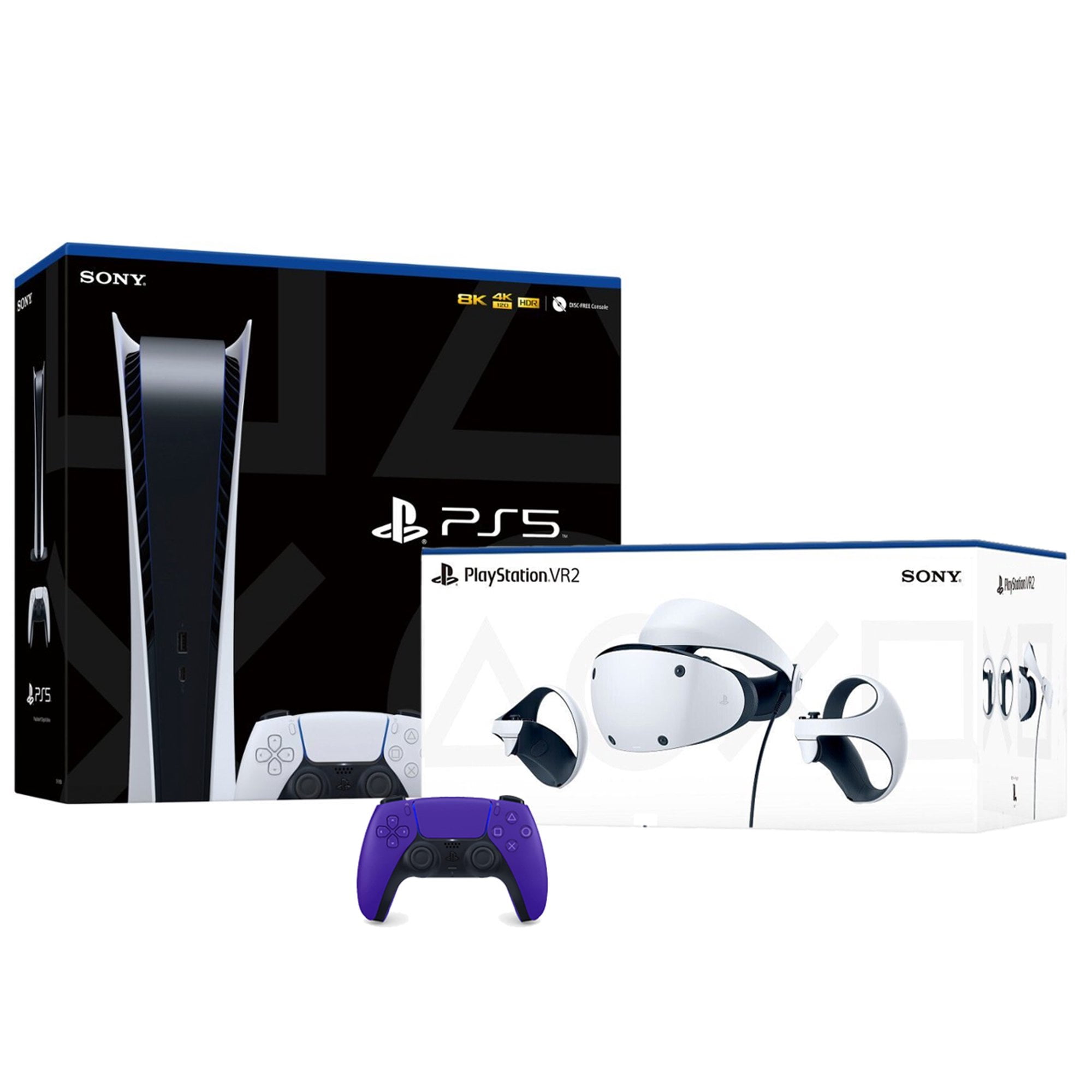 PlayStation VR2 and PlayStation_PS5 Video Game Console (Digital Version) Combo–with Extra Galactic Purple Dualsense Controller