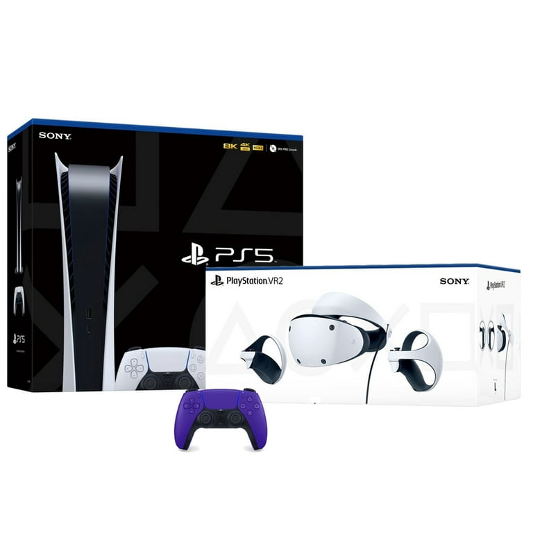 PlayStation VR2 and PlayStation_PS5 Video Game Console (Digital Version)  Combo–with Extra Galactic Purple Dualsense Controller