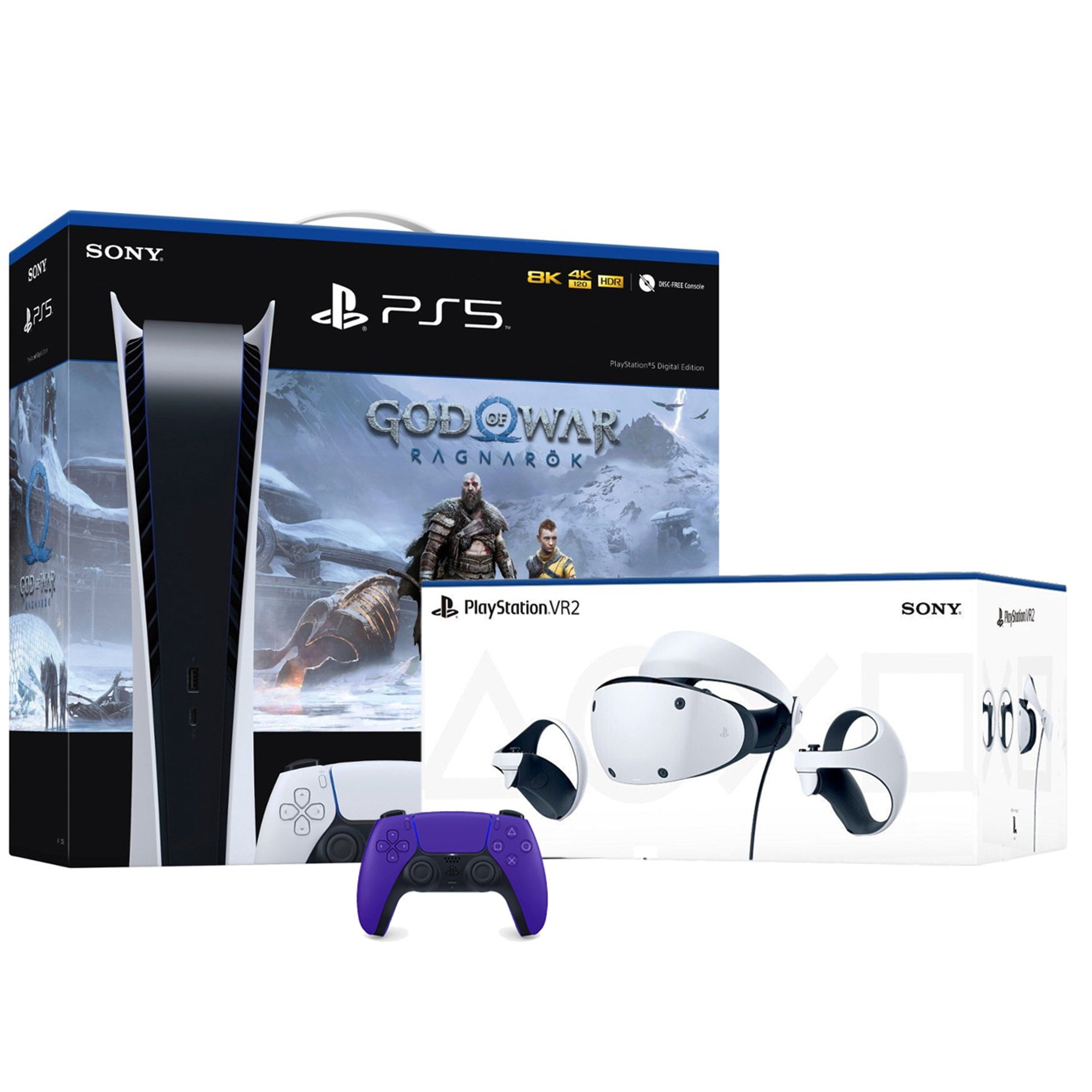PlayStation VR2 and PlayStation_PS5 Video Game Console (Digital Version)  Combo–with Extra Galactic Purple Dualsense Controller