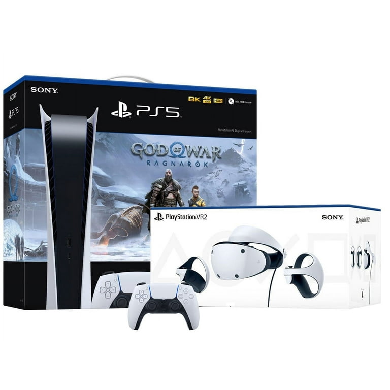 PlayStation VR2 and PlayStation_PS5 Video Game Console (Digital Version)  God of War Ragnark Bundlewith Extra White Dualsense Controller 