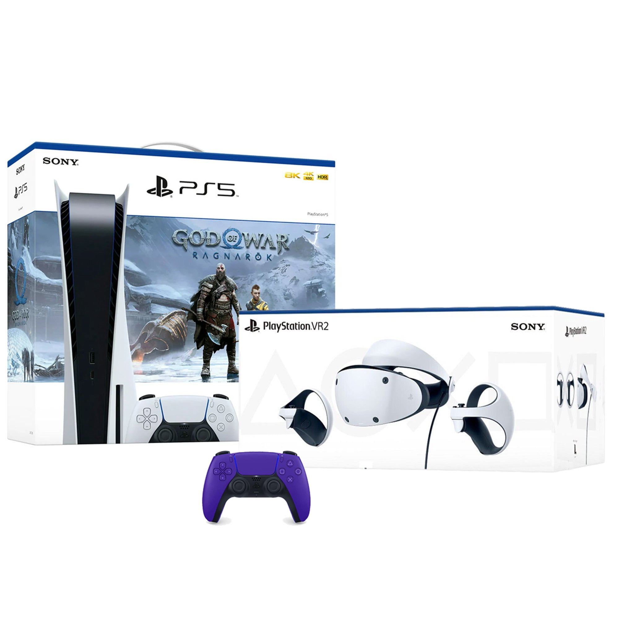 PlayStation VR2 and PlayStation_PS5 Video Game Console (Disc Edition) – God  of War Ragnarök Bundle–with Extra Galactic Purple Dualsense Controller 