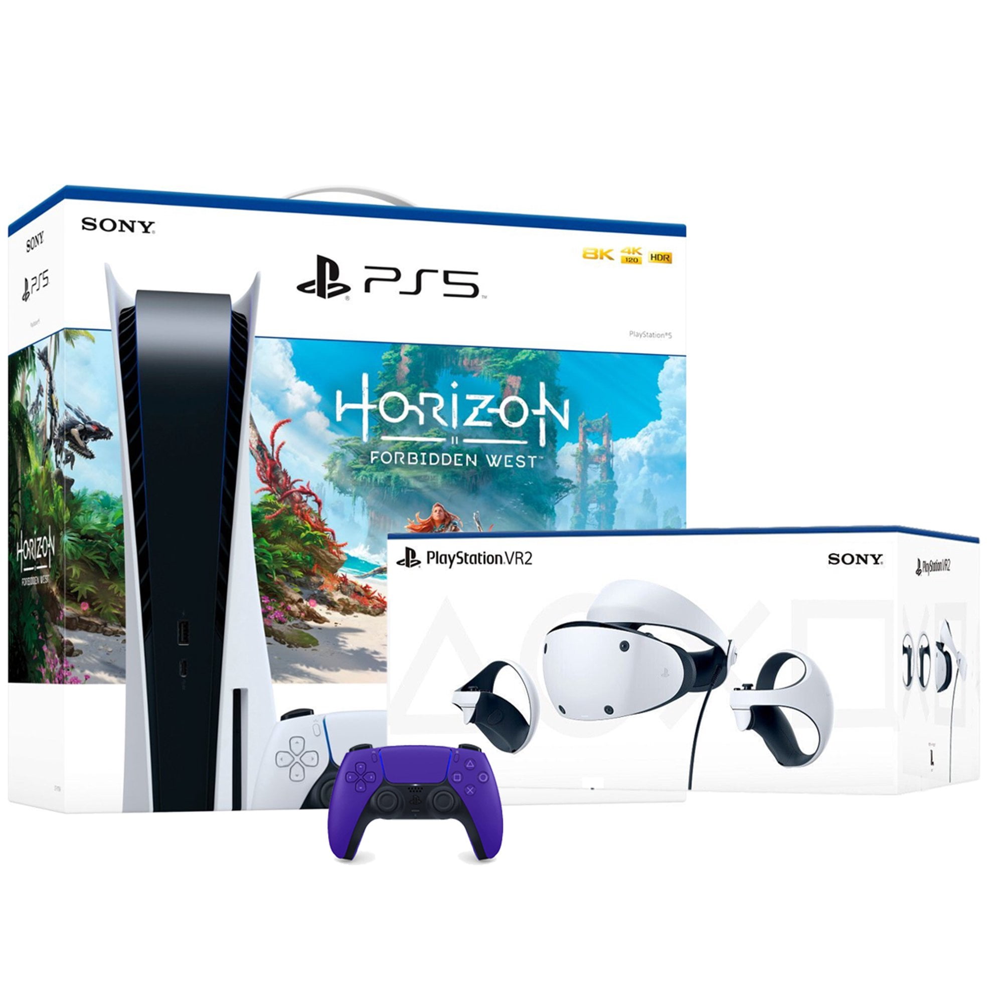 PlayStation VR2 and PlayStation PS5 Video Game Console Disc Edition –  Horizon Forbidden West Bundle–with Extra Galactic Purple Dualsense  Controller