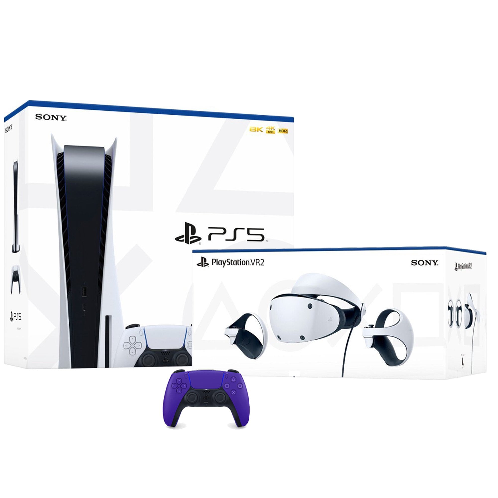 PlayStation VR2 and PlayStation_PS5 Video Game Console (Disc Version) Combo–with Extra Galactic Purple Dualsense Controller