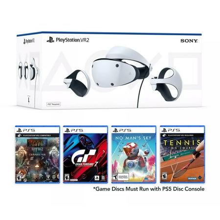 PlayStation VR2 bundle plus 4 Fresh Hits VR2 Game Package: Gran Turismo 7, No Man's Sky, Tetris Effect, Tennis On-Court, and Microfiber Cleaning Cloth - PlayStation 5 PSVR2 - White