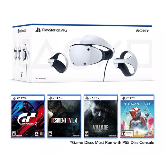 PlayStation VR2 bundle plus 4 Must-Play VR2 Games: Gran Turismo 7, Resident Evil 4, Resident Evil 8, No Man's Sky, and Microfiber Cleaning Cloth - PlayStation 5 PSVR2 - White