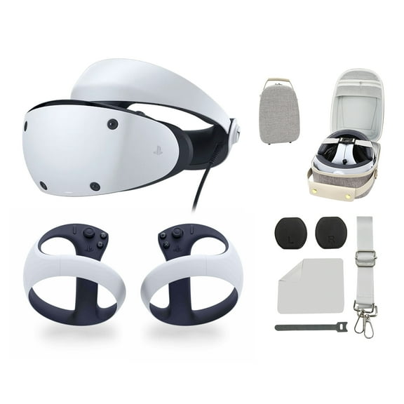 PlayStation VR2 bundle with Gray Carrying Case, includes Shoulder Strap, Lens Cover and Microfiber Cleaning Cloth - White - PSVR2