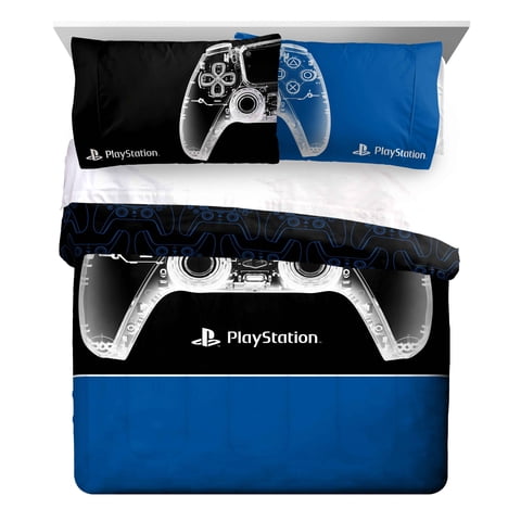 PlayStation X-Ray 2-Piece Reversible Queen Comforter and Pillowcase Set, Polyester, Blue & White