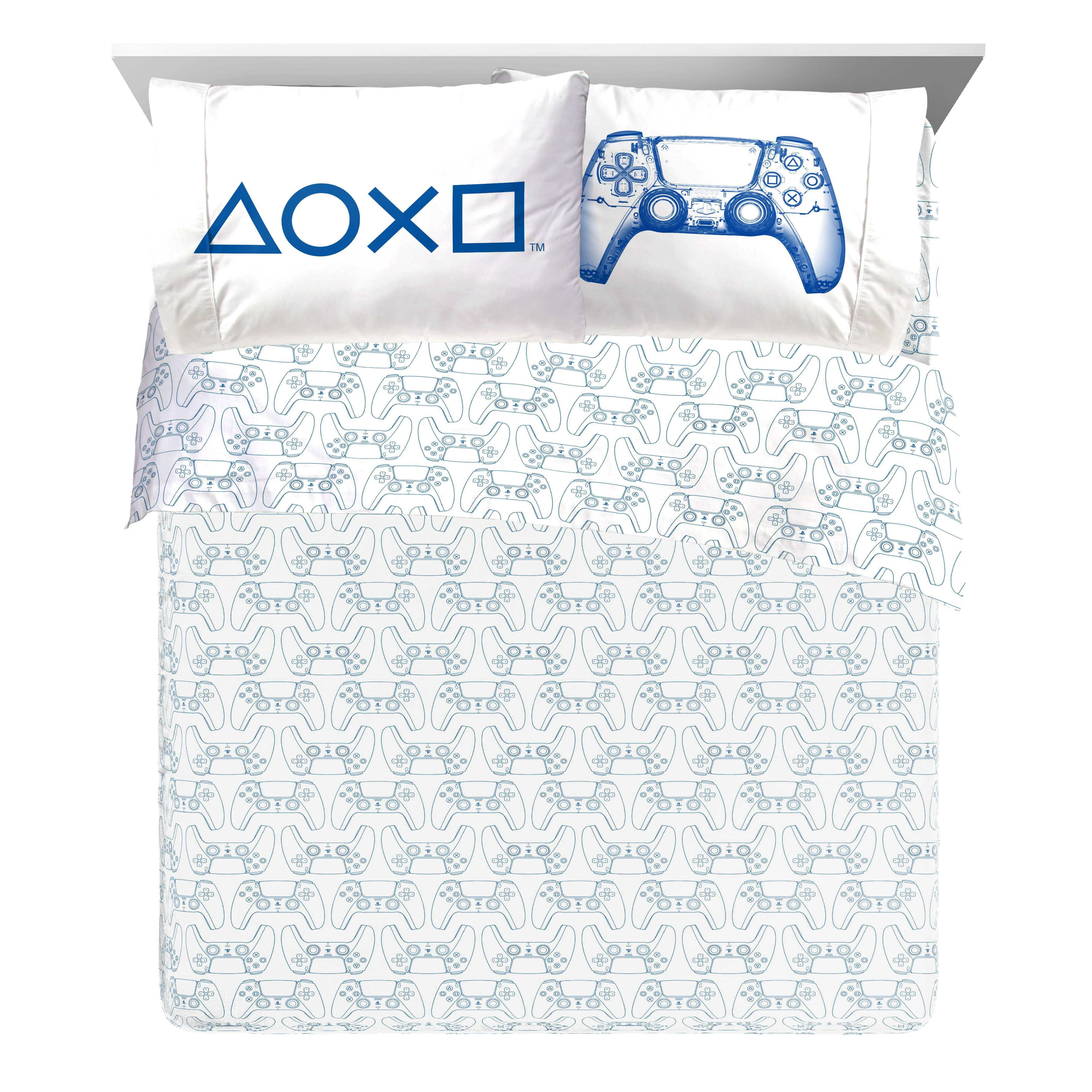 PlayStation X-Ray 4-Piece Queen Sheet Set, Polyester, Blue & White, Sony
