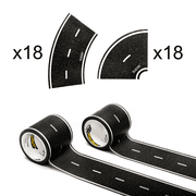 PlayTape Black Road Tape Build Pack - 30 ft. x 2 in. Black Road Tape with 36 Curve Stickers for Kid's Toy Cars and Vehicles (2 Rolls of Road Tape, 1 Roll of Curve Stickers)