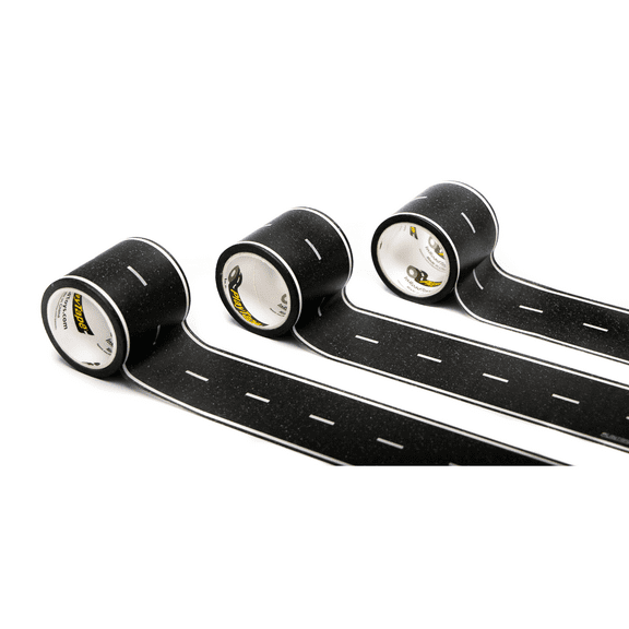 PlayTape Black Reusable Road Tape for Kids' Toy Cars and Vehicles, 3-Pack of 30 ft x 2 inch Rolls