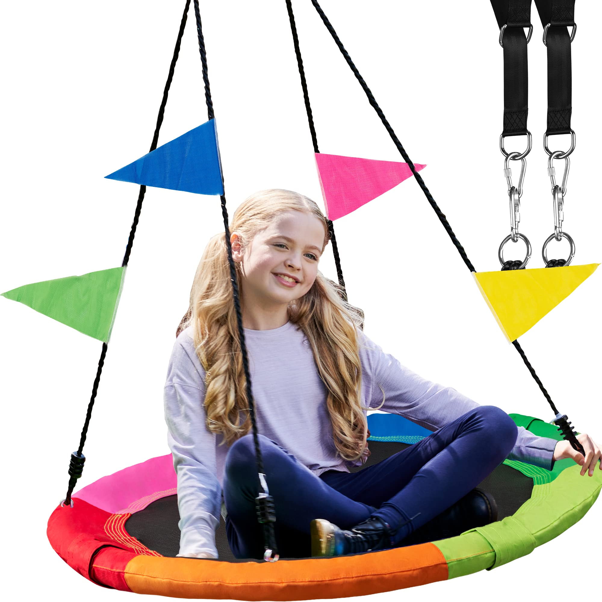 40-Inch Multicolor Saucer Tree Swing with Waterproof Fabric