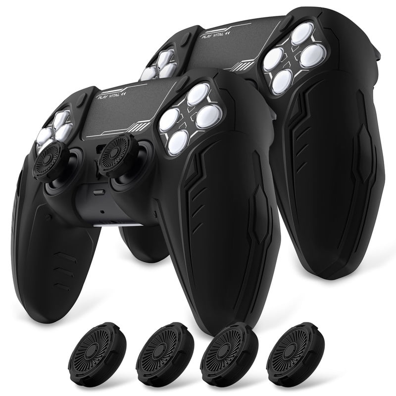 PlayVital 2 Set Silicone Case for ps5 Controller - Anti-Slip Premium Silicone Material|Futuristic CyberMech Design|Compatible with ps5 Official Charging Dock - Black