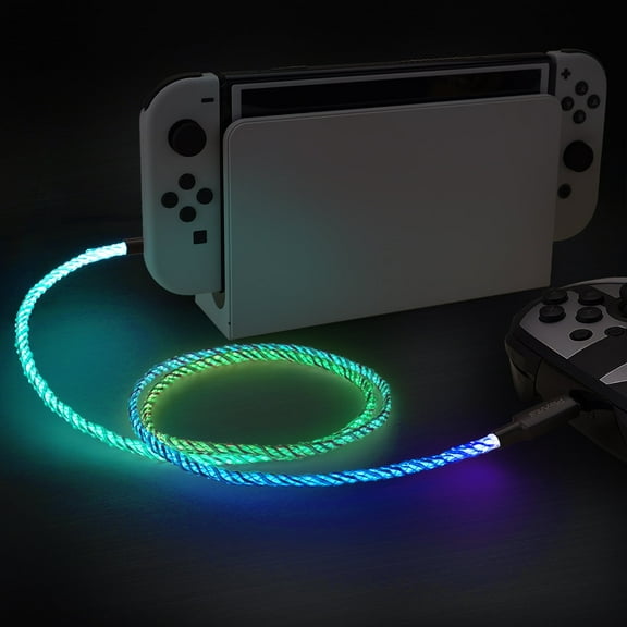 PlayVital 3.28FT Illuminated Charging Cable for ps5 Controller, USB Type C Charging Cord for Gamepad, Universal LED Light Up Data Cord for Xbox Core / Elite Series 2 / Switch Pro Controller