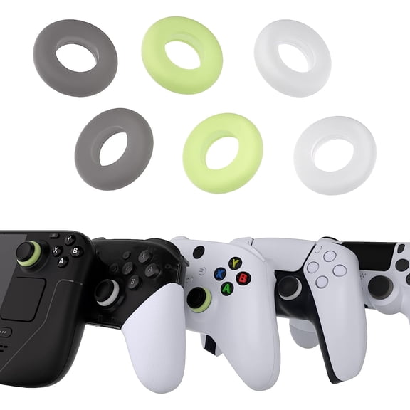 PlayVital 3 Pairs Silicone Aim Assist Target Motion Control Precision Rings for ps5, for ps4, for Xbox Series X/S/One / 360, for Switch Pro, for Steam Deck - Clear Black White & Glow in Dark Green