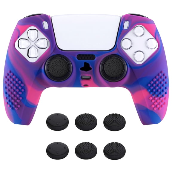 PlayVital 3D Studded Edition Anti-Slip Controller Silicone Cover Skin for ps5, Soft Rubber Case Protector for ps5 Wireless Controller with Thumb Grip Caps - Pink & Purple & Blue