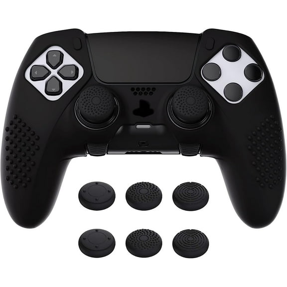 PlayVital 3D Studded Edition Anti-Slip Silicone Cover Case for ps5 Edge Controller, Soft Rubber Protector Skin for ps5 Edge Wireless Controller with 6 Thumb Grip Caps - Black