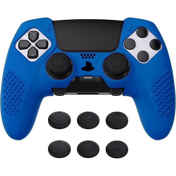 PlayVital 3D Studded Edition Anti-Slip Silicone Cover Case for ps5 Edge Controller, Soft Rubber Protector Skin for ps5 Edge Wireless Controller with 6 Thumb Grip Caps - Blue