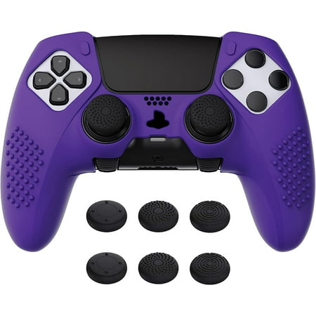 PlayVital 3D Studded Edition Anti-Slip Silicone Cover Case for ps5 Edge Controller, Soft Rubber Protector Skin for ps5 Edge Wireless Controller with 6 Thumb Grip Caps - Purple