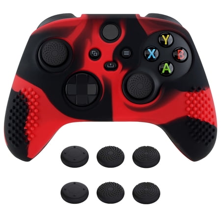 PlayVital 3D Studded Edition Anti-Slip Silicone Cover Skin for Xbox Series X/S, Soft Rubber Case Protector for Xbox Core Wireless Controller with 6 Black Thumb Grip Caps - Red & Black