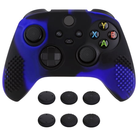 PlayVital 3D Studded Edition Anti-Slip Silicone Cover Skin for Xbox Series X/S, Soft Rubber Case Protector for Xbox Core Wireless Controller with 6 Black Thumb Grip Caps - Blue & Black