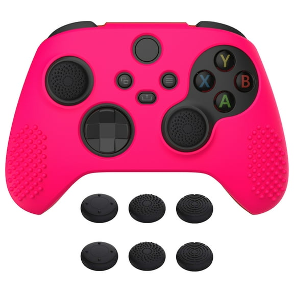 PlayVital 3D Studded Edition Anti-Slip Silicone Cover Skin for Xbox Series X/S, Soft Rubber Case Protector for Xbox Core Wireless Controller with 6 Black Thumb Grip Caps - Bright Pink