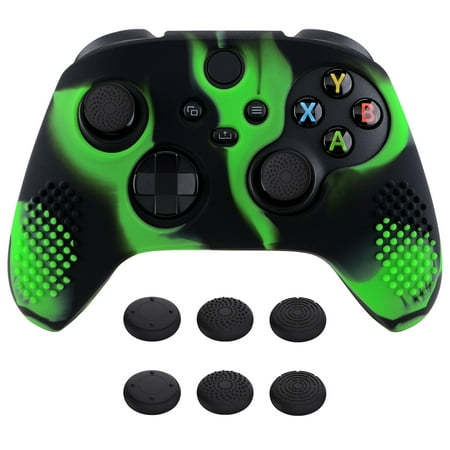 PlayVital 3D Studded Edition Anti-Slip Silicone Cover Skin for Xbox Series X/S, Soft Rubber Case Protector for Xbox Core Wireless Controller with Black Thumb Grip Caps - Green & Black