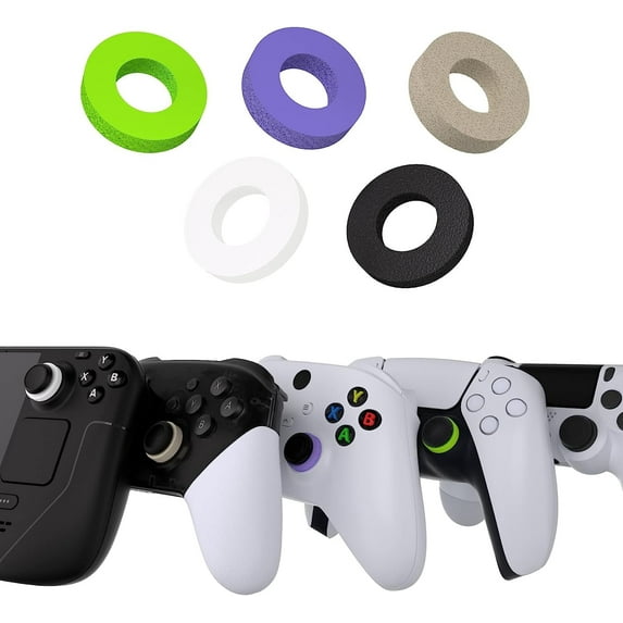 PlayVital 5 Pairs Aim Assist Target Motion Control Precision Rings for ps5, for ps4, for Xbox Series X/S, Xbox One, Xbox 360, for Switch Pro Controller, for Steam Deck - Green Purple Gray Black White