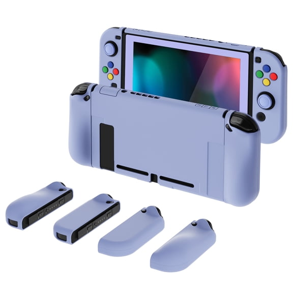 PlayVital AlterGrips Protective Case Grip Cover Joycon Cover w/Screen Protector & Thumb Grip Caps & Button Caps - Light Violet