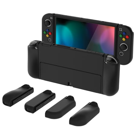 PlayVital AlterGrips Protective Slim Case for Nintendo Switch OLED, Ergonomic Grip Cover for Joycon, Dockable Hard Shell for Switch OLED w/Thumb Grip Caps & Button Caps - Black