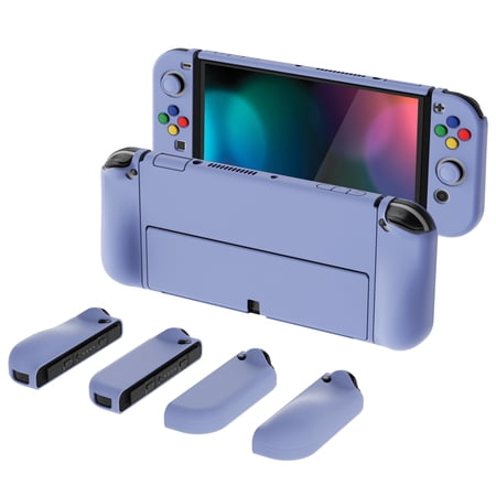 PlayVital AlterGrips Protective Slim Case for Nintendo Switch OLED, Ergonomic Grip Cover for Joycon, Dockable Hard Shell for Switch OLED w/Thumb Grip Caps & Button Caps - Light Violet
