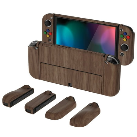 PlayVital AlterGrips Protective Slim Case for Nintendo Switch OLED, Ergonomic Grip Cover for Joycon, Dockable Hard Shell for Switch OLED w/Thumb Grip Caps & Button Caps - Wood Grain