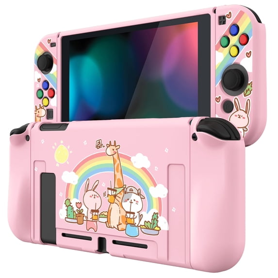 PlayVital Animals Party Protective Case for Nintendo Switch, Soft TPU Slim Case for Nintendo Switch Joycon Console with Colorful ABXY Direction Button Caps