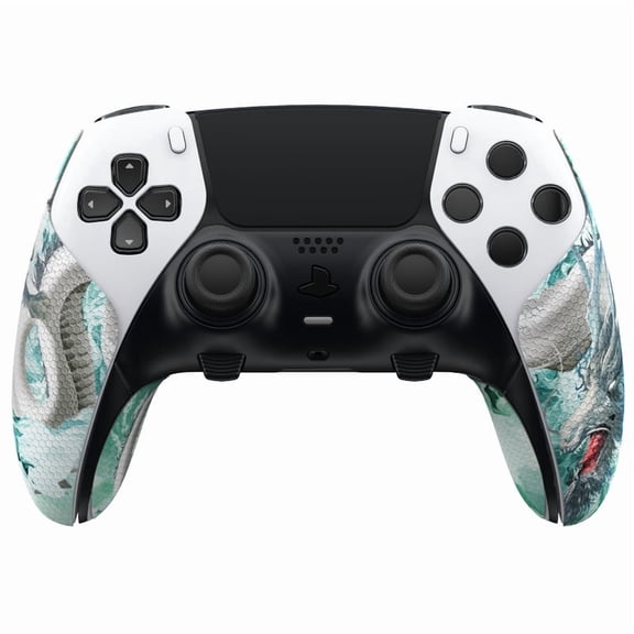 PlayVital Anti-Skid Sweat-Absorbent Controller Grip for ps5 Edge Wireless Controller, Textured Soft PU Handle Grips Anti Sweat Protector for ps5 Edge Controller - Jade Dragon-Cloud Dominator