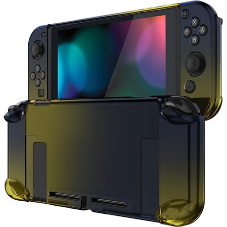 PlayVital Back Cover for Nintendo Switch Console, Handheld Controller Protector Hard Shell for Joycon, Dockable Protective Case for Nintendo Switch - Gradient Black Yellow