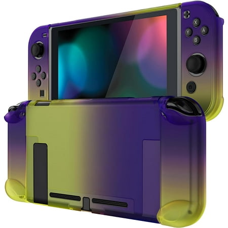 PlayVital Back Cover for Nintendo Switch Console, Handheld Controller Protector Hard Shell for Joycon, Dockable Protective Case for Nintendo Switch - Gradient Purple Yellow