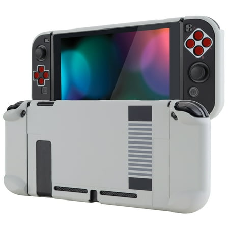 PlayVital Back Cover for Nintendo Switch Console, NS Joycon Handheld Controller Hard Shell, Dockable Protective Case with Red ABXY Direction Button Caps - Classics NES Style