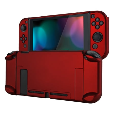PlayVital Back Cover for Nintendo Switch Console, NS Joycon Handheld Controller Separable Hard Shell, Customized Dockable Protective Case for Nintendo Switch - Scarlet Red