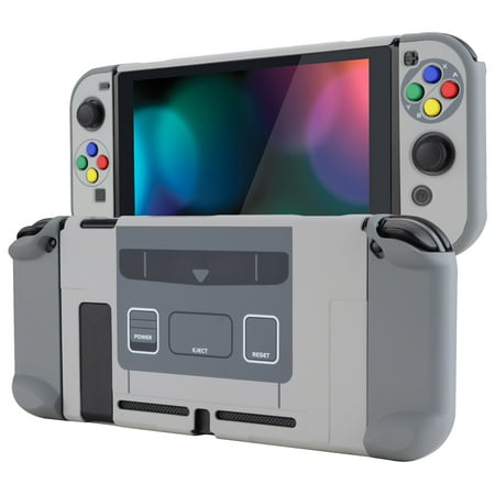 PlayVital Back Cover for Nintendo Switch, NS Joycon Handheld Controller Hard Shell, Dockable Protective Case with Colorful ABXY Direction Button Caps - SFC SNES Classic EU Style