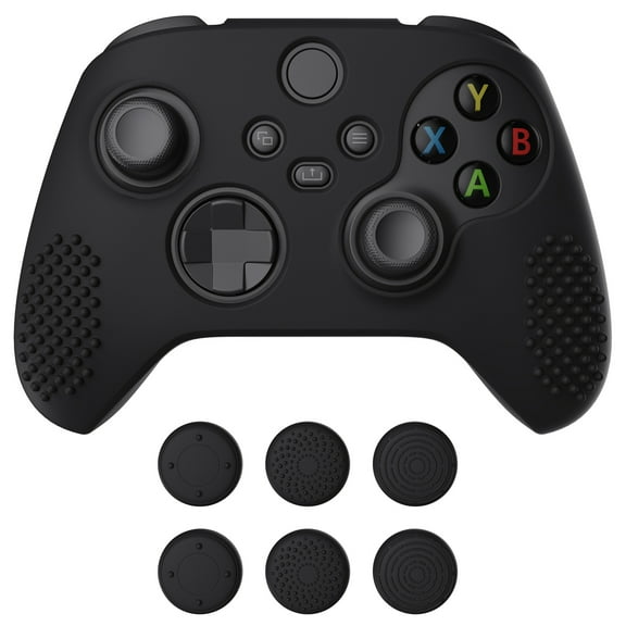 PlayVital Black 3D Studded Edition Anti-Slip Silicone Cover Skin for Xbox Series X, Soft Rubber Case Protector for Xbox Core Wireless Controller with 6 Black Thumb Grip Caps