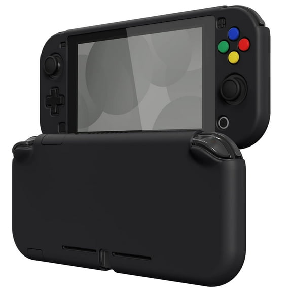 PlayVital Black Protective Grip Case for Nintendo Switch Lite, Hard Cover Protector for Nintendo Switch Lite - Screen Protector & Thumb Grips & Buttons Caps Stickers Included