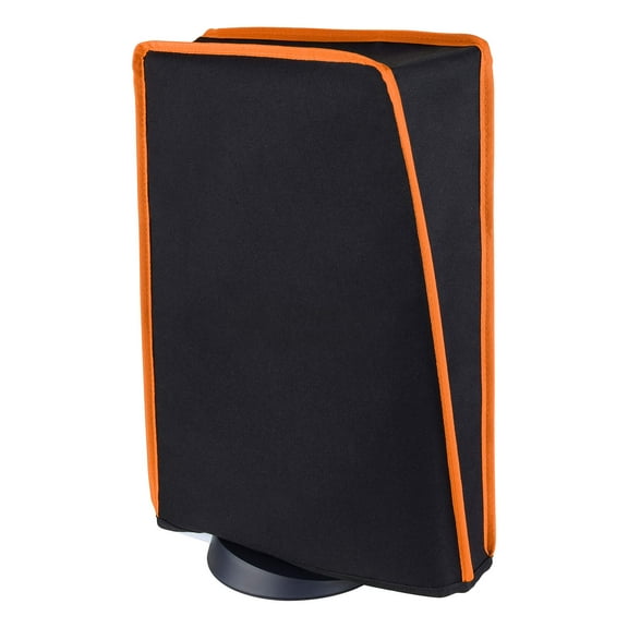 PlayVital Black Standing Nylon Dust Cover for PS5, Soft Neat Lining Dust Guard for PS5 Console Digital Edition & Disc Edition - Orange Trim