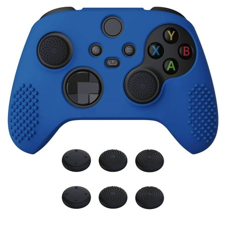 PlayVital Blue 3D Studded Edition Anti-Slip Silicone Cover Skin for Xbox Series X/S, Soft Rubber Case Protector for Xbox Core Wireless Controller with 6 Black Thumb Grip Caps