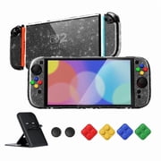 PlayVital Clear Series Protective Case for Nintendo Switch 2, Anti-Scratches Hard Shell Dockable Grip Cover with Extra Foldable Stand & Thumb Grips - Clear Glitter Silver