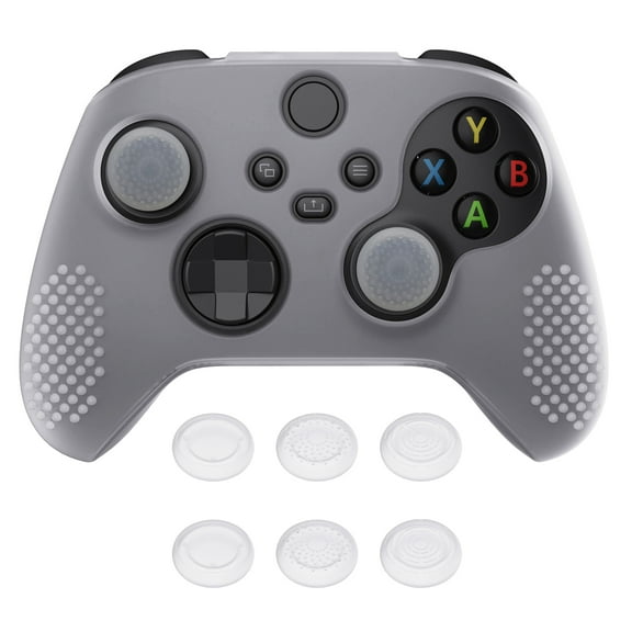 PlayVital Clear White 3D Studded Edition Anti-slip Silicone Cover Skin for Xbox Series X/S, Rubber Case Protector for Xbox Core Wireless Controller with Clear White Thumb Grip Caps