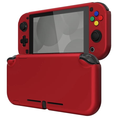 PlayVital Customized Protective Grip Case for Nintendo Switch Lite, Scarlet Red Hard Cover Protector for Nintendo Switch Lite - 1 x Black Border Tempered Glass Screen Protector Included…